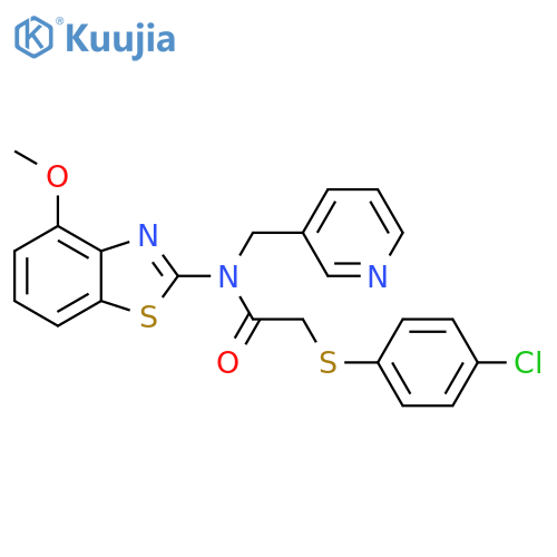 2-(4-chlorophenyl)sulfanyl-N-(4-methoxy-1,3-benzothiazol-2-yl)-N-(pyridin-3-yl)methylacetamide structure