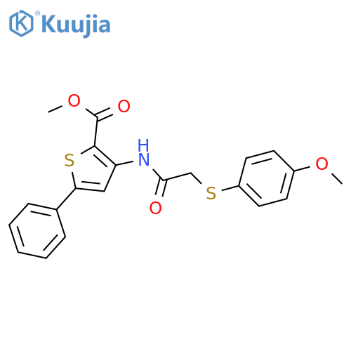 methyl 3-{2-(4-methoxyphenyl)sulfanylacetamido}-5-phenylthiophene-2-carboxylate structure