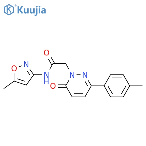 N-(5-methyl-1,2-oxazol-3-yl)-2-3-(4-methylphenyl)-6-oxo-1,6-dihydropyridazin-1-ylacetamide structure