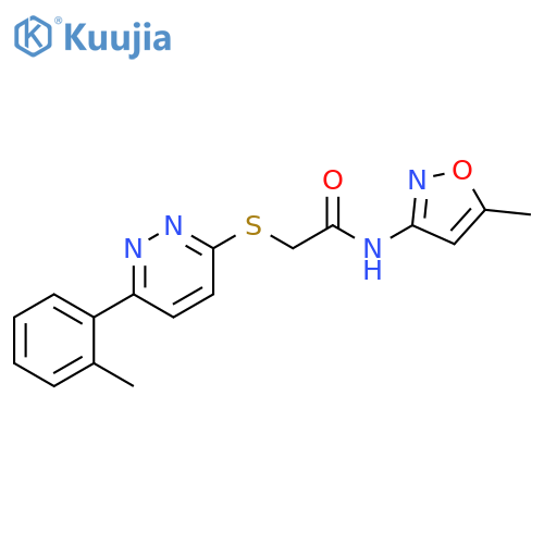 N-(5-methyl-1,2-oxazol-3-yl)-2-{6-(2-methylphenyl)pyridazin-3-ylsulfanyl}acetamide structure