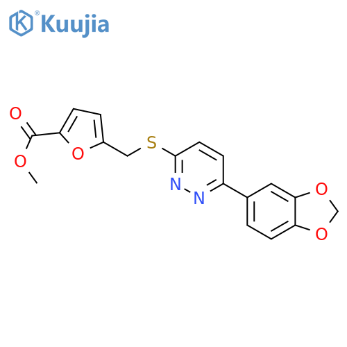 methyl 5-({6-(2H-1,3-benzodioxol-5-yl)pyridazin-3-ylsulfanyl}methyl)furan-2-carboxylate structure
