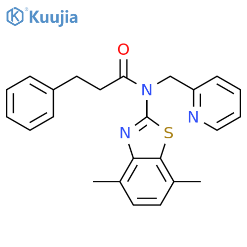 N-(4,7-dimethyl-1,3-benzothiazol-2-yl)-3-phenyl-N-(pyridin-2-yl)methylpropanamide structure