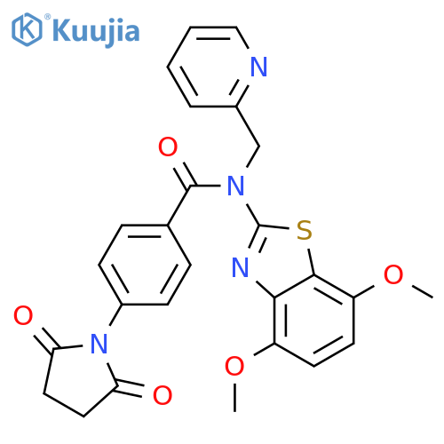 N-(4,7-dimethoxy-1,3-benzothiazol-2-yl)-4-(2,5-dioxopyrrolidin-1-yl)-N-(pyridin-2-yl)methylbenzamide structure