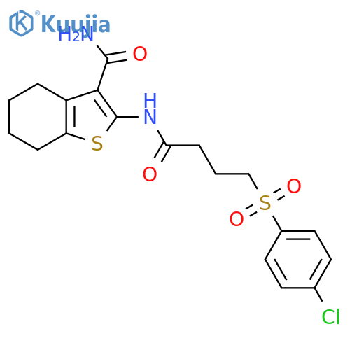 2-4-(4-chlorobenzenesulfonyl)butanamido-4,5,6,7-tetrahydro-1-benzothiophene-3-carboxamide structure