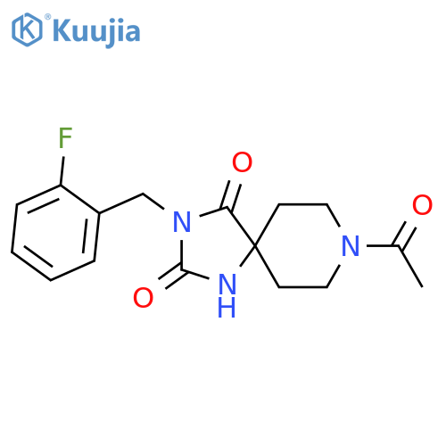 8-acetyl-3-(2-fluorophenyl)methyl-1,3,8-triazaspiro4.5decane-2,4-dione structure