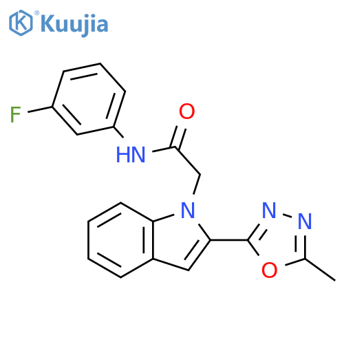 N-(3-fluorophenyl)-2-2-(5-methyl-1,3,4-oxadiazol-2-yl)-1H-indol-1-ylacetamide structure