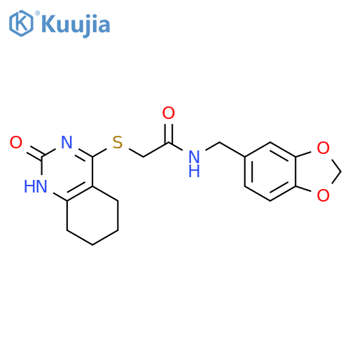 N-(2H-1,3-benzodioxol-5-yl)methyl-2-(2-oxo-1,2,5,6,7,8-hexahydroquinazolin-4-yl)sulfanylacetamide structure