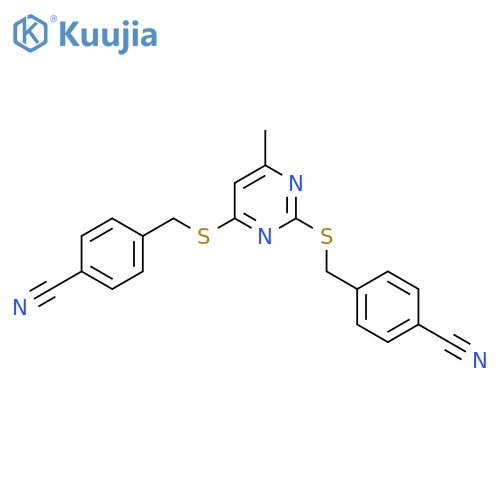 4-{(4-{(4-cyanophenyl)methylsulfanyl}-6-methylpyrimidin-2-yl)sulfanylmethyl}benzonitrile structure