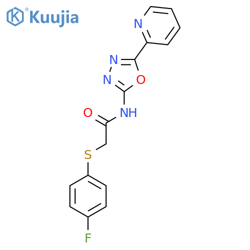2-(4-fluorophenyl)sulfanyl-N-5-(pyridin-2-yl)-1,3,4-oxadiazol-2-ylacetamide structure