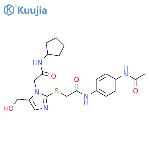 2-({1-(cyclopentylcarbamoyl)methyl-5-(hydroxymethyl)-1H-imidazol-2-yl}sulfanyl)-N-(4-acetamidophenyl)acetamide structure