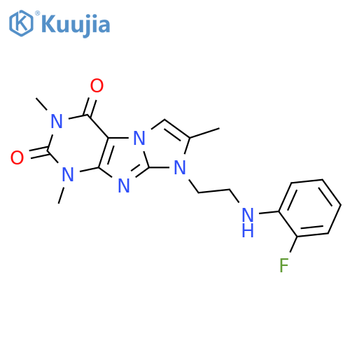 8-{2-(2-fluorophenyl)aminoethyl}-1,3,7-trimethyl-1H,2H,3H,4H,8H-imidazo1,2-gpurine-2,4-dione structure