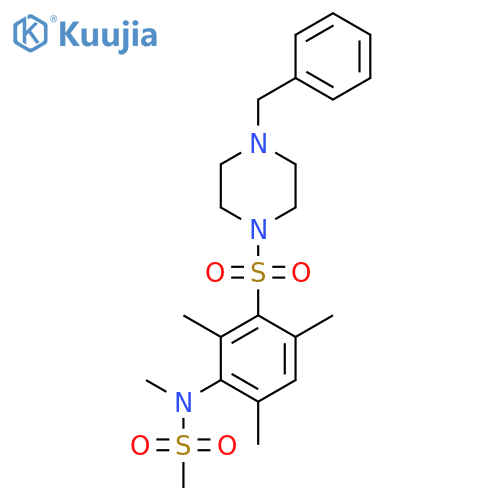 N-{3-(4-benzylpiperazin-1-yl)sulfonyl-2,4,6-trimethylphenyl}-N-methylmethanesulfonamide structure