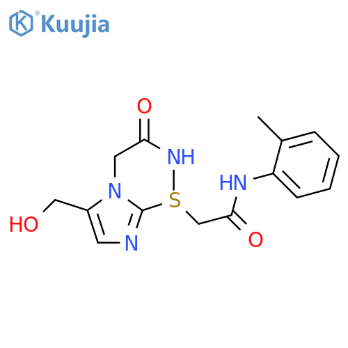 2-{5-(hydroxymethyl)-1-(methylcarbamoyl)methyl-1H-imidazol-2-ylsulfanyl}-N-(2-methylphenyl)acetamide structure