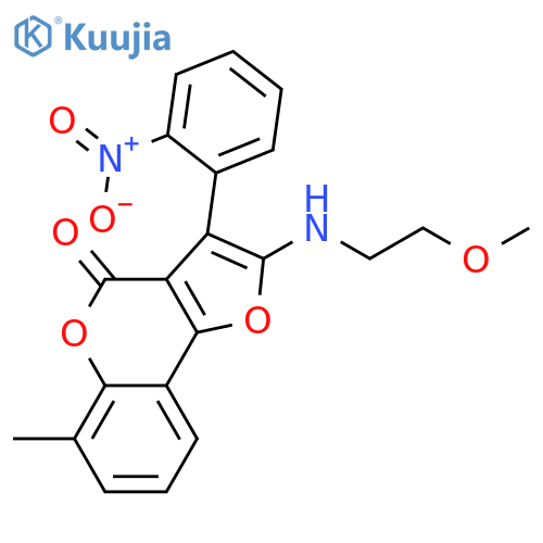 2-(2-methoxyethyl)amino-6-methyl-3-(2-nitrophenyl)-4H-furo3,2-cchromen-4-one structure