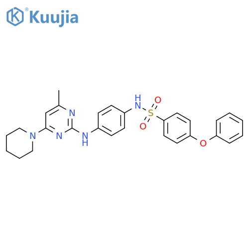 N-(4-{4-methyl-6-(piperidin-1-yl)pyrimidin-2-ylamino}phenyl)-4-phenoxybenzene-1-sulfonamide structure