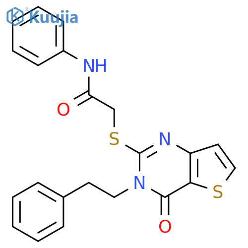 2-{4-oxo-3-(2-phenylethyl)-3H,4H-thieno3,2-dpyrimidin-2-ylsulfanyl}-N-phenylacetamide structure