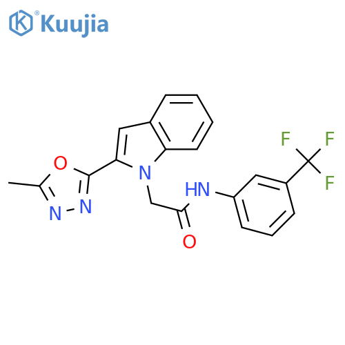 2-2-(5-methyl-1,3,4-oxadiazol-2-yl)-1H-indol-1-yl-N-3-(trifluoromethyl)phenylacetamide structure