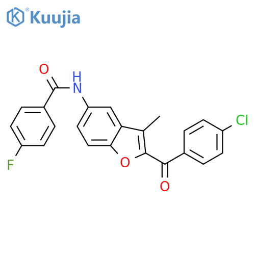 N-2-(4-chlorobenzoyl)-3-methyl-1-benzofuran-5-yl-4-fluorobenzamide structure
