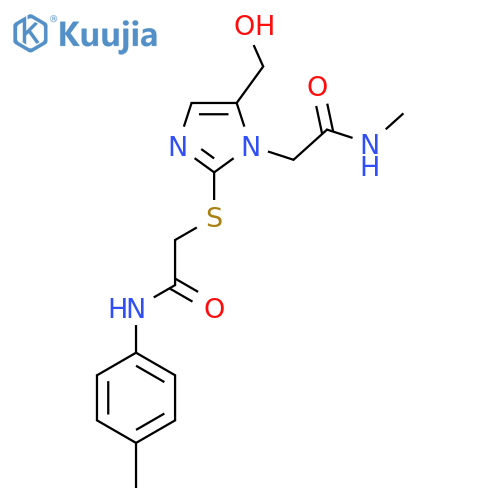 2-{5-(hydroxymethyl)-1-(methylcarbamoyl)methyl-1H-imidazol-2-ylsulfanyl}-N-(4-methylphenyl)acetamide structure