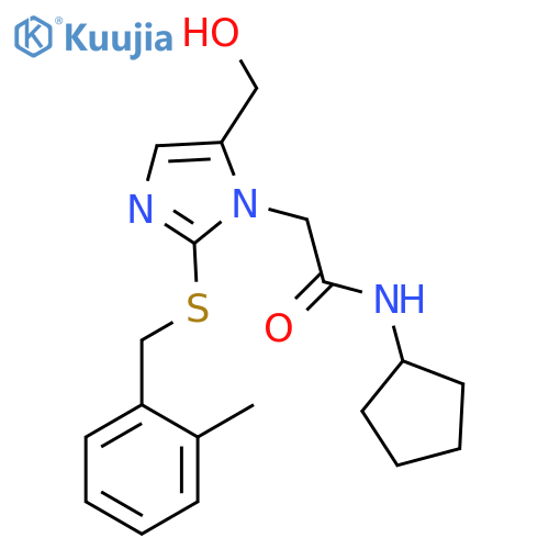 N-cyclopentyl-2-5-(hydroxymethyl)-2-{(2-methylphenyl)methylsulfanyl}-1H-imidazol-1-ylacetamide structure