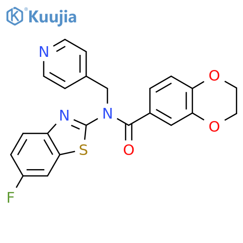 N-(6-fluoro-1,3-benzothiazol-2-yl)-N-(pyridin-4-yl)methyl-2,3-dihydro-1,4-benzodioxine-6-carboxamide structure