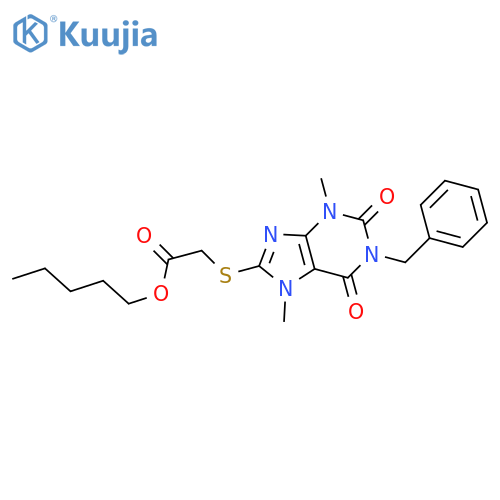 pentyl 2-(1-benzyl-3,7-dimethyl-2,6-dioxo-2,3,6,7-tetrahydro-1H-purin-8-yl)sulfanylacetate structure