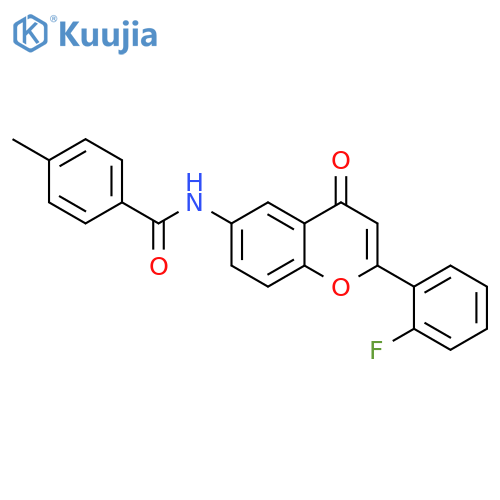 N-2-(2-fluorophenyl)-4-oxo-4H-chromen-6-yl-4-methylbenzamide structure