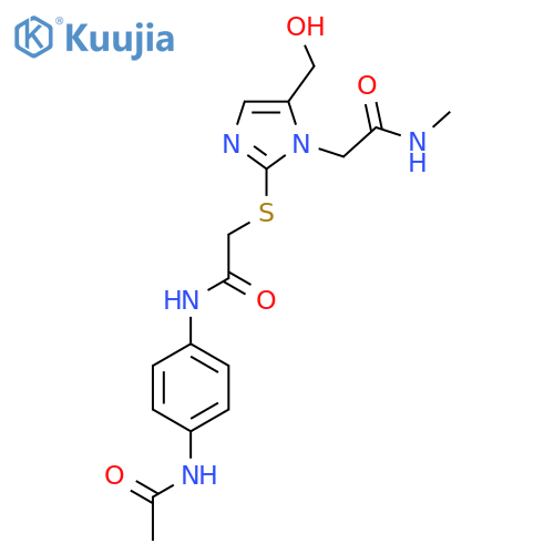 N-(4-acetamidophenyl)-2-{5-(hydroxymethyl)-1-(methylcarbamoyl)methyl-1H-imidazol-2-ylsulfanyl}acetamide structure