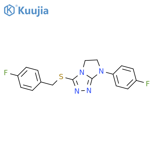 7-(4-fluorophenyl)-3-{(4-fluorophenyl)methylsulfanyl}-5H,6H,7H-imidazo2,1-c1,2,4triazole structure