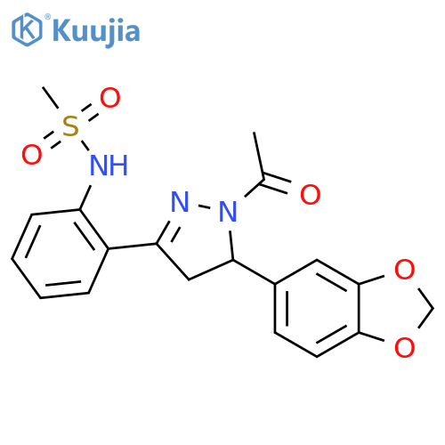 N-{2-1-acetyl-5-(2H-1,3-benzodioxol-5-yl)-4,5-dihydro-1H-pyrazol-3-ylphenyl}methanesulfonamide structure