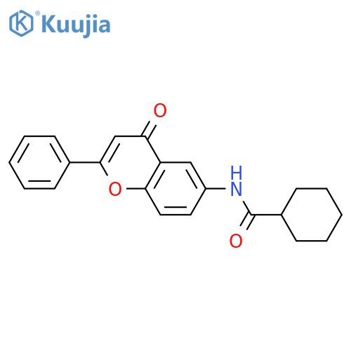 N-(4-oxo-2-phenyl-4H-chromen-6-yl)cyclohexanecarboxamide structure