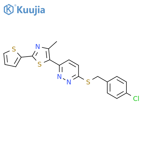 3-{(4-chlorophenyl)methylsulfanyl}-6-4-methyl-2-(thiophen-2-yl)-1,3-thiazol-5-ylpyridazine structure