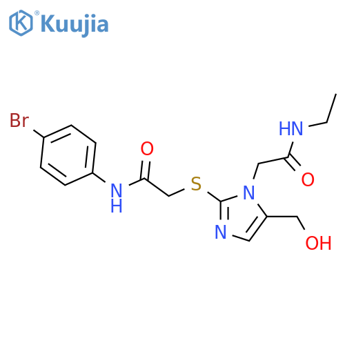 N-(4-bromophenyl)-2-({1-(ethylcarbamoyl)methyl-5-(hydroxymethyl)-1H-imidazol-2-yl}sulfanyl)acetamide structure