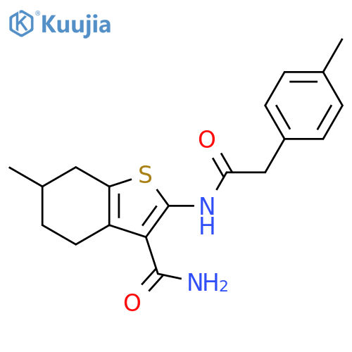 6-methyl-2-2-(4-methylphenyl)acetamido-4,5,6,7-tetrahydro-1-benzothiophene-3-carboxamide structure