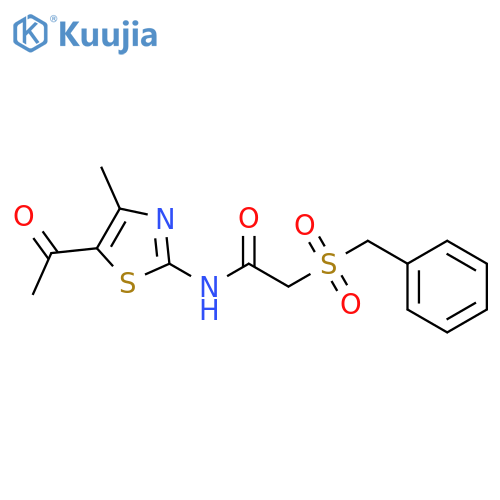 N-(5-acetyl-4-methyl-1,3-thiazol-2-yl)-2-phenylmethanesulfonylacetamide structure