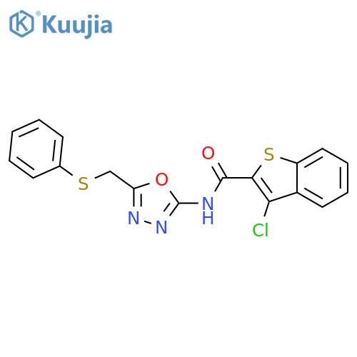 3-chloro-N-{5-(phenylsulfanyl)methyl-1,3,4-oxadiazol-2-yl}-1-benzothiophene-2-carboxamide structure