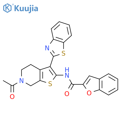 N-6-acetyl-3-(1,3-benzothiazol-2-yl)-4H,5H,6H,7H-thieno2,3-cpyridin-2-yl-1-benzofuran-2-carboxamide structure