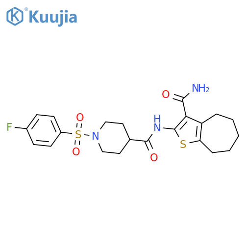 N-{3-carbamoyl-4H,5H,6H,7H,8H-cycloheptabthiophen-2-yl}-1-(4-fluorobenzenesulfonyl)piperidine-4-carboxamide structure