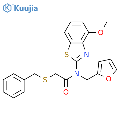 2-(benzylsulfanyl)-N-(furan-2-yl)methyl-N-(4-methoxy-1,3-benzothiazol-2-yl)acetamide structure