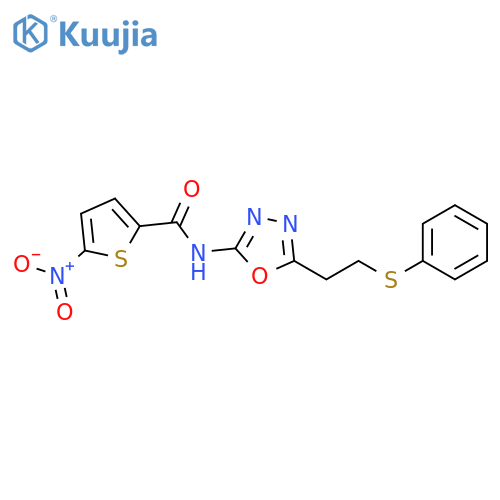 5-nitro-N-{5-2-(phenylsulfanyl)ethyl-1,3,4-oxadiazol-2-yl}thiophene-2-carboxamide structure