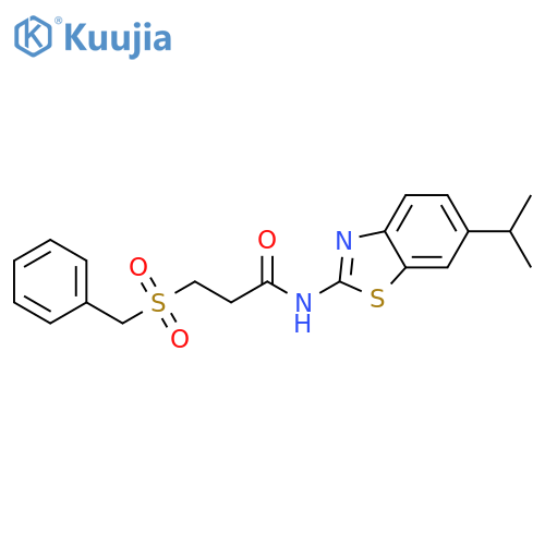 3-phenylmethanesulfonyl-N-6-(propan-2-yl)-1,3-benzothiazol-2-ylpropanamide structure