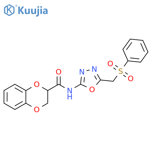N-{5-(benzenesulfonyl)methyl-1,3,4-oxadiazol-2-yl}-2,3-dihydro-1,4-benzodioxine-2-carboxamide structure