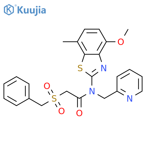 N-(4-methoxy-7-methyl-1,3-benzothiazol-2-yl)-2-phenylmethanesulfonyl-N-(pyridin-2-yl)methylacetamide structure