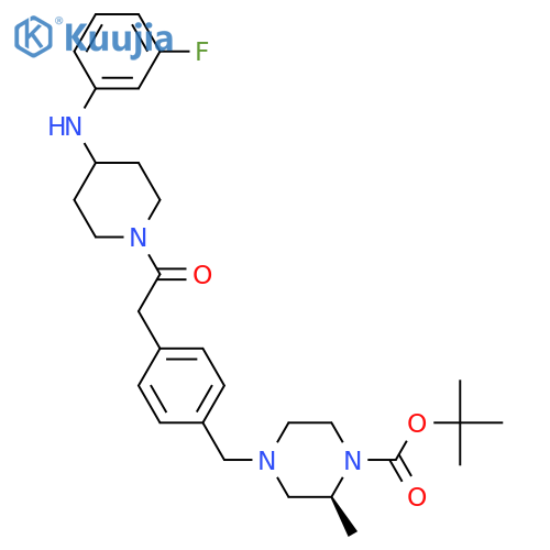 1-Piperazinecarboxylic acid,4-[[4-[2-[4-[(3-fluorophenyl)amino]-1-piperidinyl]-2-oxoethyl]phenyl]methyl]-2-methyl-, 1,1-dimethylethyl ester, (2S)- structure