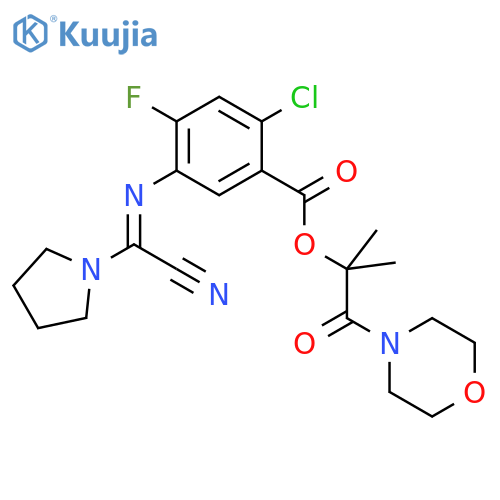 Benzoic acid,2-chloro-5-[(cyano-1-pyrrolidinylmethylene)amino]-4-fluoro-,1,1-dimethyl-2-(4-morpholinyl)-2-oxoethyl ester structure