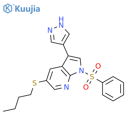 1H-Pyrrolo[2,3-b]pyridine,5-(butylthio)-1-(phenylsulfonyl)-3-(1H-pyrazol-4-yl)- structure