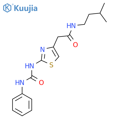 N-(3-methylbutyl)-2-{2-(phenylcarbamoyl)amino-1,3-thiazol-4-yl}acetamide structure