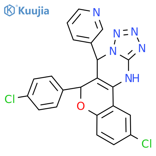 4-chloro-9-(4-chlorophenyl)-11-(pyridin-3-yl)-8-oxa-12,13,14,15,17-pentaazatetracyclo8.7.0.0^{2,7}.0^{12,16}heptadeca-1(10),2(7),3,5,13,15-hexaene structure