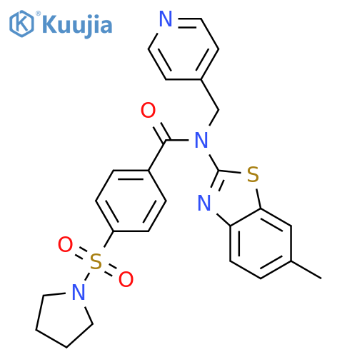 N-(6-methyl-1,3-benzothiazol-2-yl)-N-(pyridin-4-yl)methyl-4-(pyrrolidine-1-sulfonyl)benzamide structure