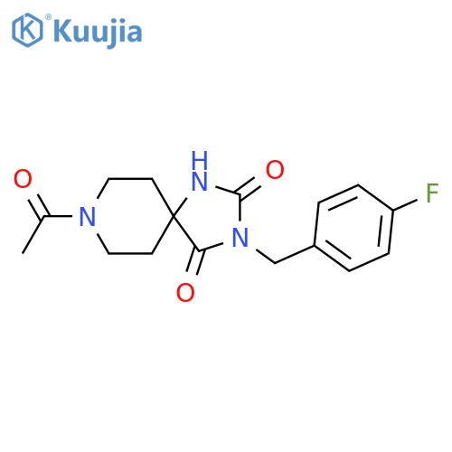 8-acetyl-3-(4-fluorophenyl)methyl-1,3,8-triazaspiro4.5decane-2,4-dione structure